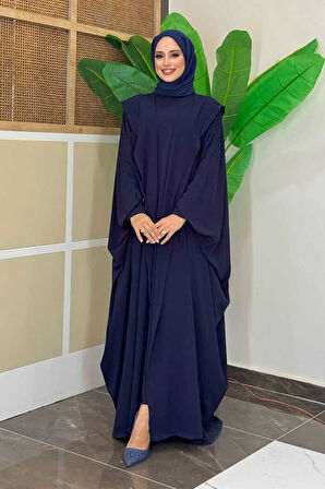 Kapüşonlu Abaya ve  Elbise İkili Takım 70013 Lacivert