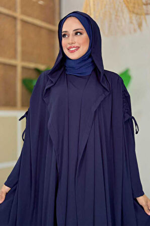 Kapüşonlu Abaya ve  Elbise İkili Takım 70013 Lacivert