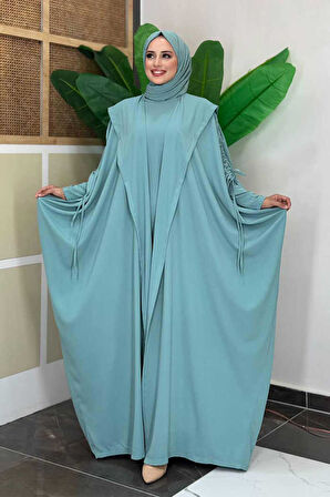 Kapüşonlu Abaya ve  Elbise İkili Takım 70013 Mint