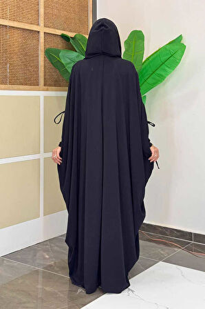 Kapüşonlu Abaya ve  Elbise İkili Takım 70013 Siyah