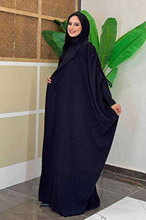 Kapüşonlu Abaya ve  Elbise İkili Takım 70013 Siyah