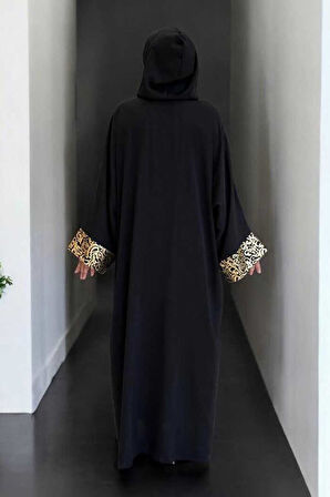 Arapça Harf Baskılı Abaya 70014 Siyah