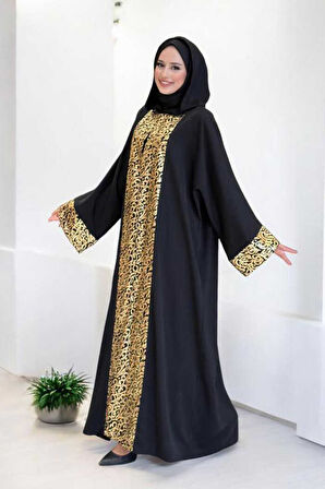Arapça Harf Baskılı Abaya 70014 Siyah