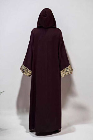 Arapça Harf Baskılı Abaya 70014 Bordo