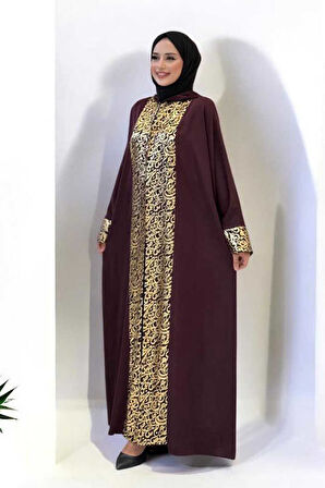Arapça Harf Baskılı Abaya 70014 Bordo