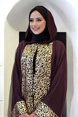 Arapça Harf Baskılı Abaya 70014 Bordo