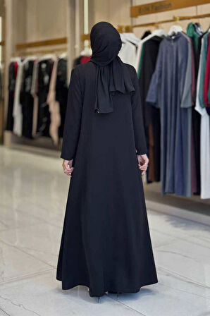 Arapça Harf Baskı Detaylı Abaya 70015 Siyah