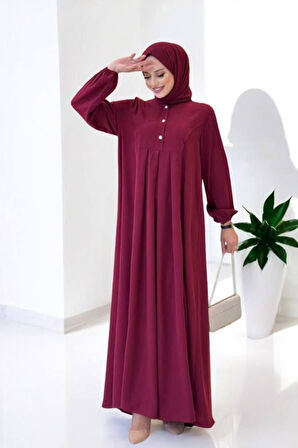 Düğme Detaylı Elbise 6028 Bordo