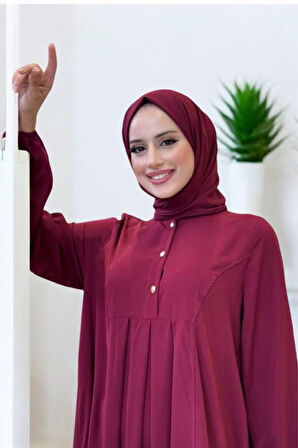 Düğme Detaylı Elbise 6028 Bordo