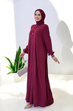 Düğme Detaylı Elbise 6028 Bordo