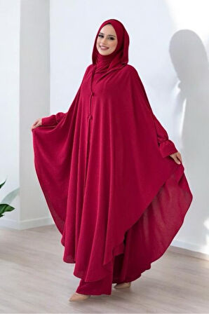 Tunik, Pantolon ve Abaya Üçlü Takım 8663 Bordo
