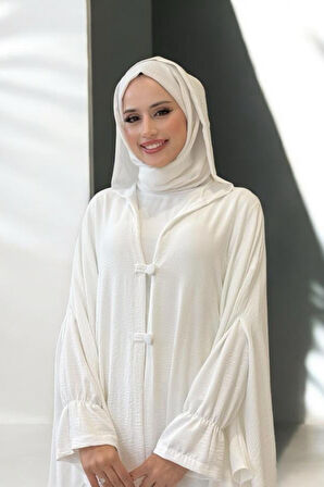 Tunik, Pantolon ve Abaya Üçlü Takım 8663 Ekru