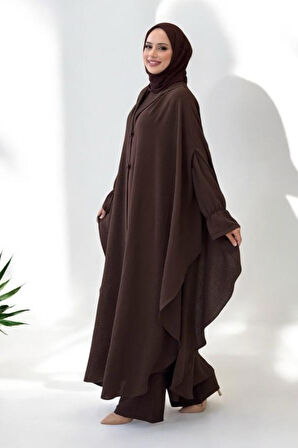 Tunik, Pantolon ve Abaya Üçlü Takım 8663 Kahverengi