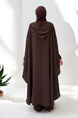 Tunik, Pantolon ve Abaya Üçlü Takım 8663 Kahverengi