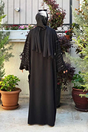 Yarasakol İşleme Detaylı Abaya 70012 Siyah