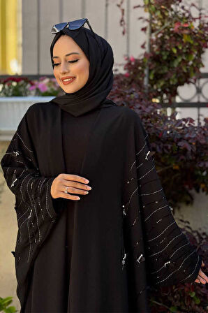 Yarasakol İşleme Detaylı Abaya 70012 Siyah