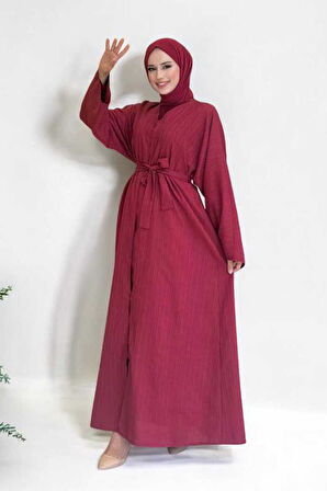 Çıt Çıt Düğmeli Bel Kuşaklı Abaya 70017 Bordo