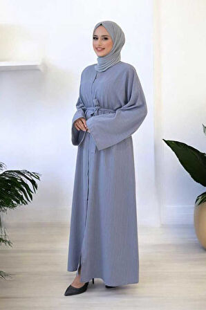 Çıt Çıt Düğmeli Bel Kuşaklı Abaya 70017 Gri