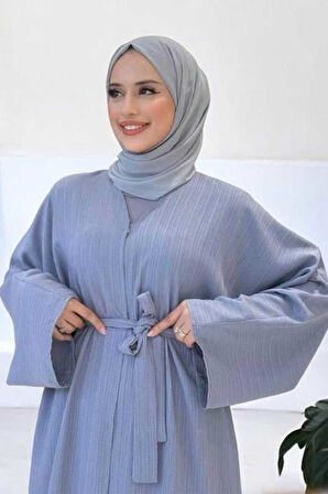 Çıt Çıt Düğmeli Bel Kuşaklı Abaya 70017 Gri