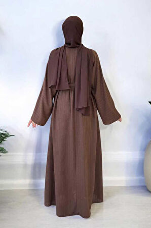 Çıt Çıt Düğmeli Bel Kuşaklı Abaya 70017 Kahverengi