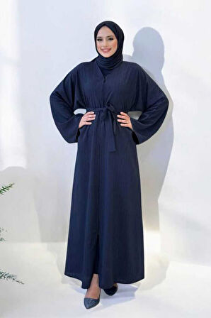 Çıt Çıt Düğmeli Bel Kuşaklı Abaya 70017 Lacivert