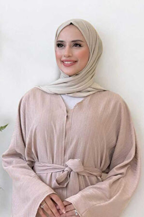 Çıt Çıt Düğmeli Bel Kuşaklı Abaya 70017 Taş