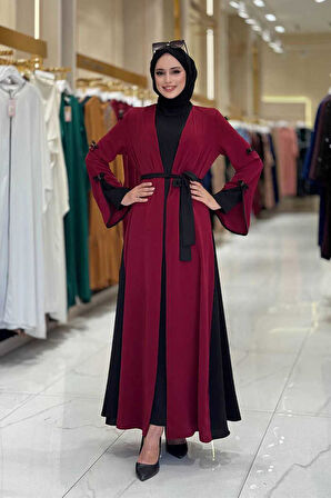 Fiyonk Detaylı Abaya Elbise Takım 3955 Bordo