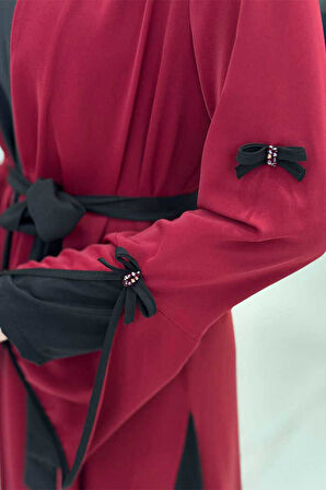 Fiyonk Detaylı Abaya Elbise Takım 3955 Bordo