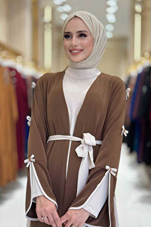 Fiyonk Detaylı Abaya Elbise Takım 3955 Kahverengi