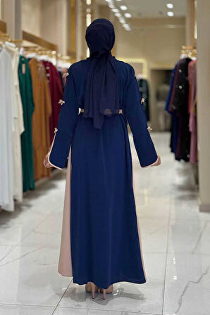 Fiyonk Detaylı Abaya Elbise Takım 3955 Lacivert