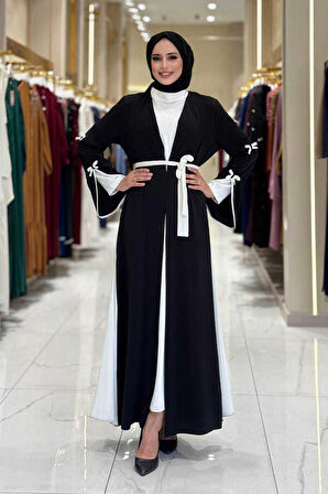 Fiyonk Detaylı Abaya Elbise Takım 3955 Siyah