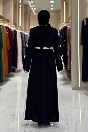 Fiyonk Detaylı Abaya Elbise Takım 3955 Siyah