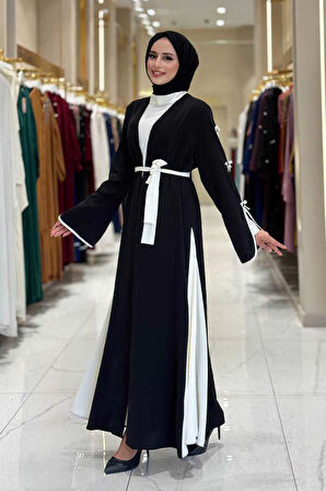 Fiyonk Detaylı Abaya Elbise Takım 3955 Siyah