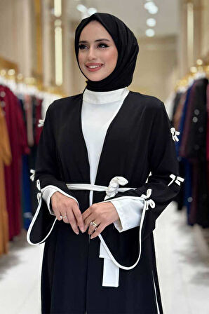 Fiyonk Detaylı Abaya Elbise Takım 3955 Siyah