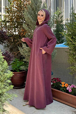 Fermuarlı Kapüşonlu Ferace 70016 Mürdüm