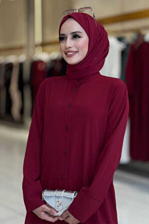 Düğmeli Cepli Tunik ve Pantolon İkili Takım 8682 Bordo
