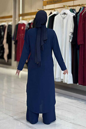 Düğmeli Cepli Tunik ve Pantolon İkili Takım 8682 Lacivert