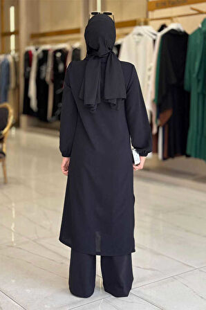 Çıt Çıt Düğme Detaylı Tunik Pantolon İkili Takım 8681 Siyah