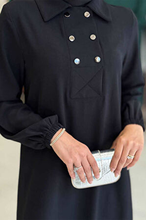 Çıt Çıt Düğme Detaylı Tunik Pantolon İkili Takım 8681 Siyah