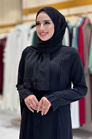 Pilise Detay Elbise Şal İkili Takım 6039 Siyah