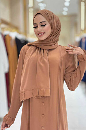 Pilise Detay Elbise Şal İkili Takım 6039 Taba