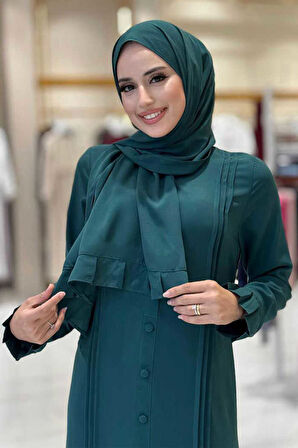 Pilise Detay Elbise Şal İkili Takım 6039 Zümrüt