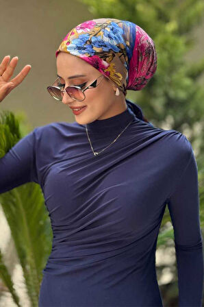 Büzgü Detaylı Sandy Elbise 3970 Lacivert