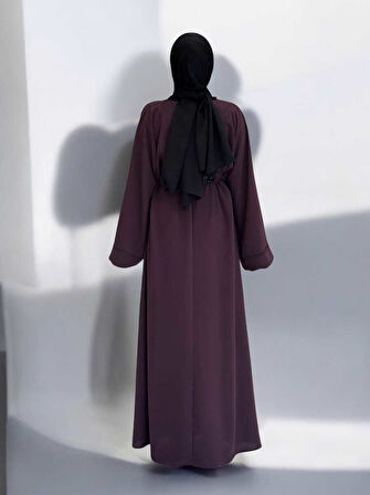 Boncuk İşlemeli Tam Boy Ferace 7894 Bordo