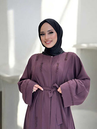 Boncuk İşlemeli Tam Boy Ferace 7894 Bordo