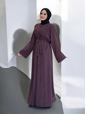 Boncuk İşlemeli Tam Boy Ferace 7894 Bordo