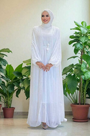 İnci Detaylı Pelerinli Elbise 3973 Ekru