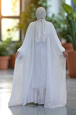 İnci Detaylı Pelerinli Elbise 3973 Ekru