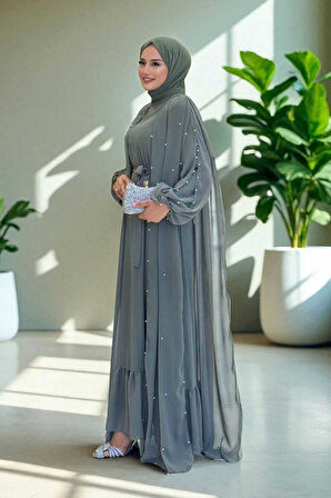 İnci Detaylı Pelerinli Elbise 3973 Mint