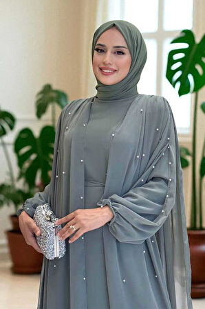 İnci Detaylı Pelerinli Elbise 3973 Mint